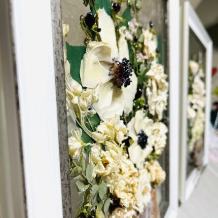 A close up of flowers on the wall